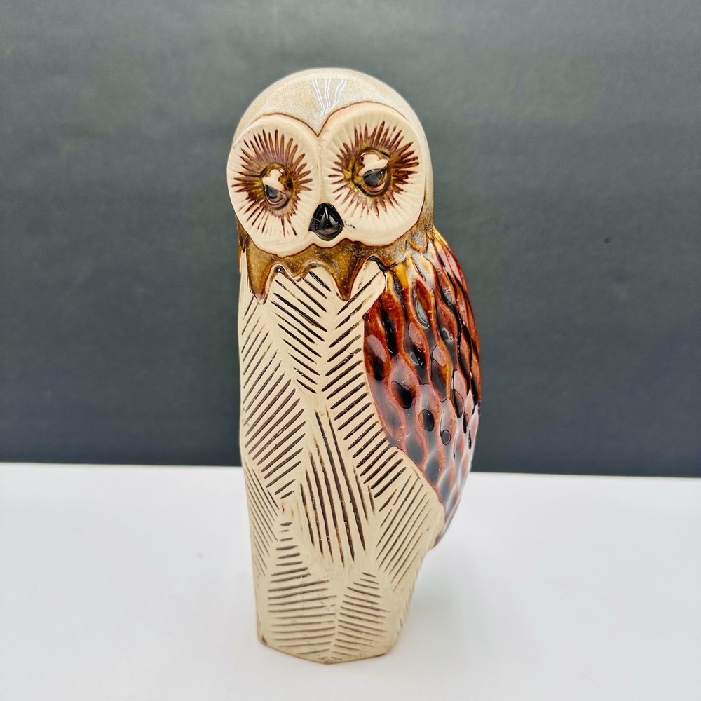 Vintage Whimsical Owl 8" Hand Painted Pottery Stoneware Glazed Ceramic Figure